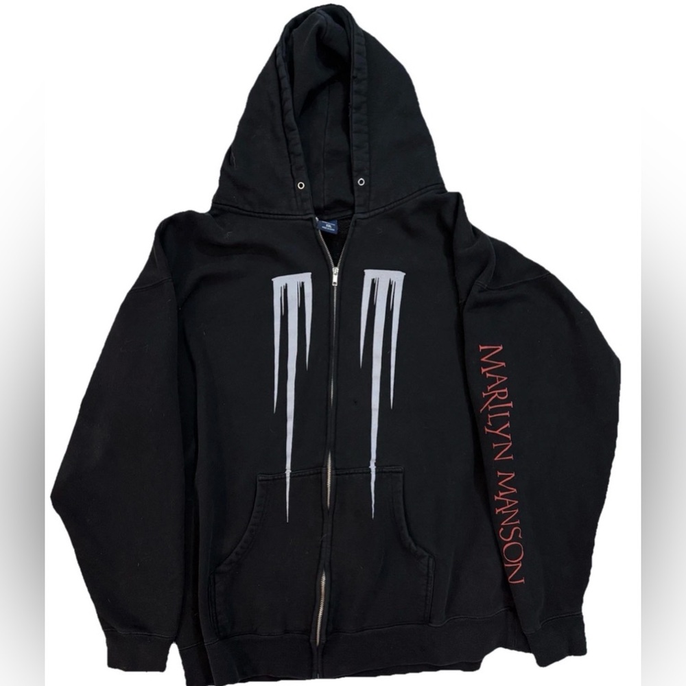 Vintage Marilyn Manson Zip-Up Hoodie XXL with Drip Logo